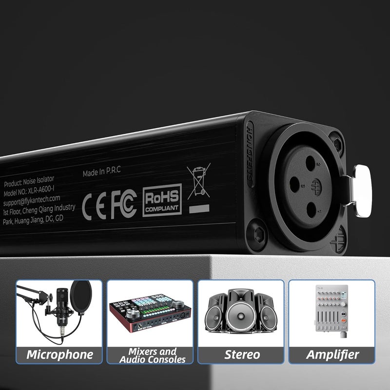 Fly Kan عازل ضوضاء XLR احترافي، مزيل ضوضاء حلقة الأرض، قناة واحدة، سلبي، M/F، معدني - Image 3